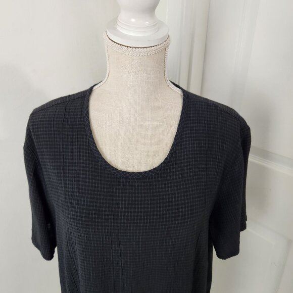 Flax Top Womens M Black Check Linen Textured Oversized Minimalist Lagenlook - Picture 2 of 11